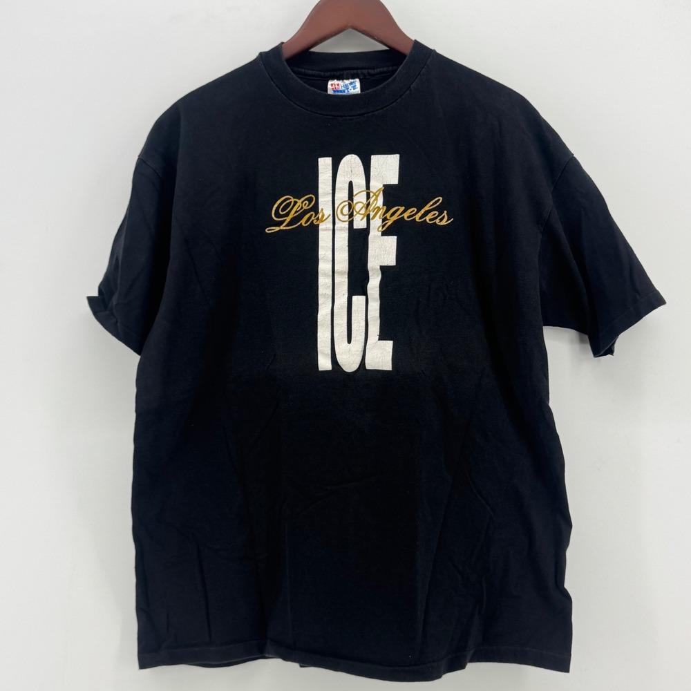 Vintage Hanes Beefy-T Los Angeles ICE Graphic T-Shirt‎ Mens XL Black Made in USA